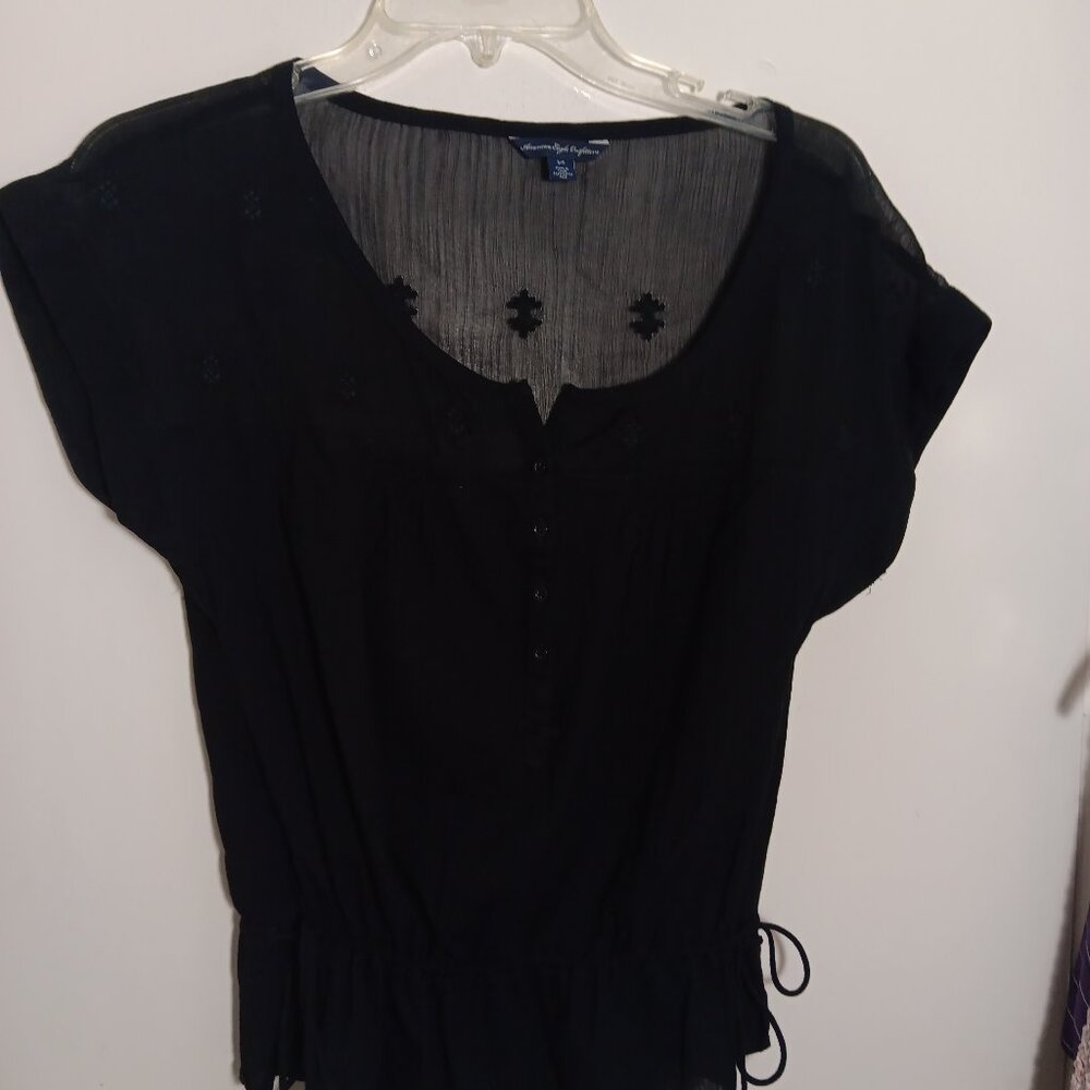 American Eagle Outfit small sheer black  blouse embroidered
